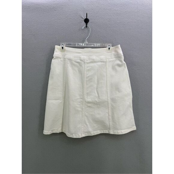 Boden Womens White Stretchy Cotton Pockets Snap Up Denim Mini Skirt Size 8 - Picture 2 of 7